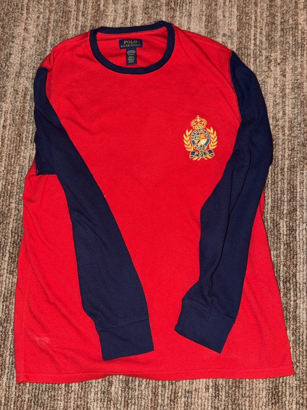 Polo by Ralph Lauren Red Crewneck Sweater with Navy Sleeves